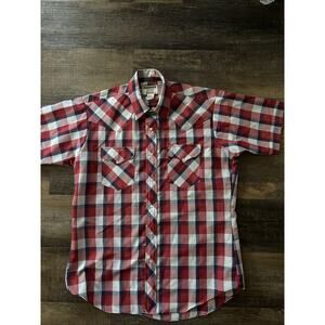 Ruddock Western Shirt Flying R 16.5 Xtra Long Tails VTG Red Blue Pearl Snap